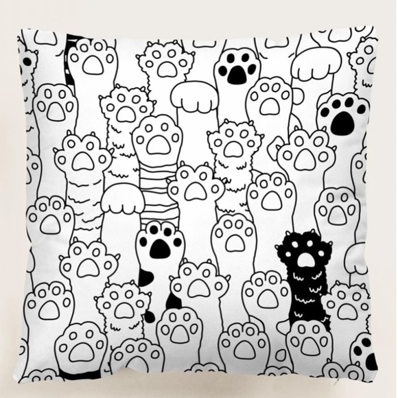 Pillow Cover Cat Paw Print Zip Closure Deco Large Black White Square 17.7 inch - Picture 4 of 16